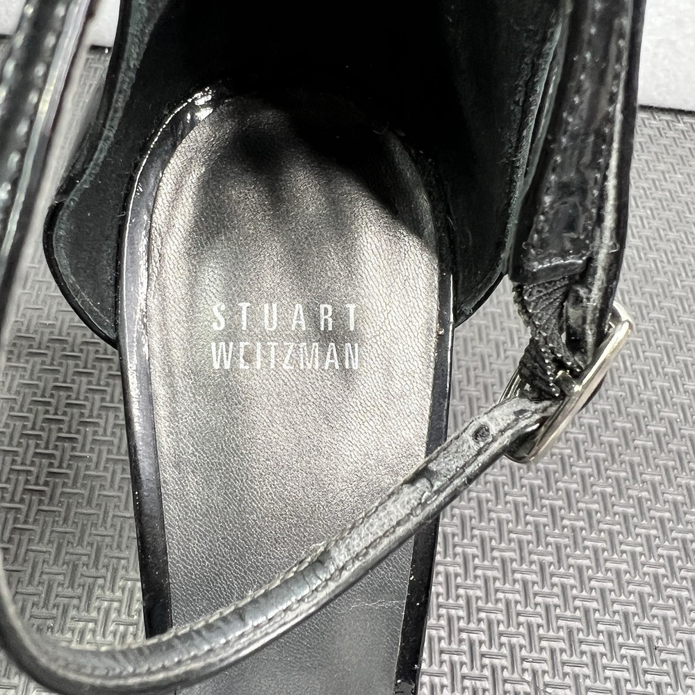 Stuart Weitzman Black Patent Nudist Sandals 11.5M Ankle Strap Stiletto Formal - Picture 5 of 16